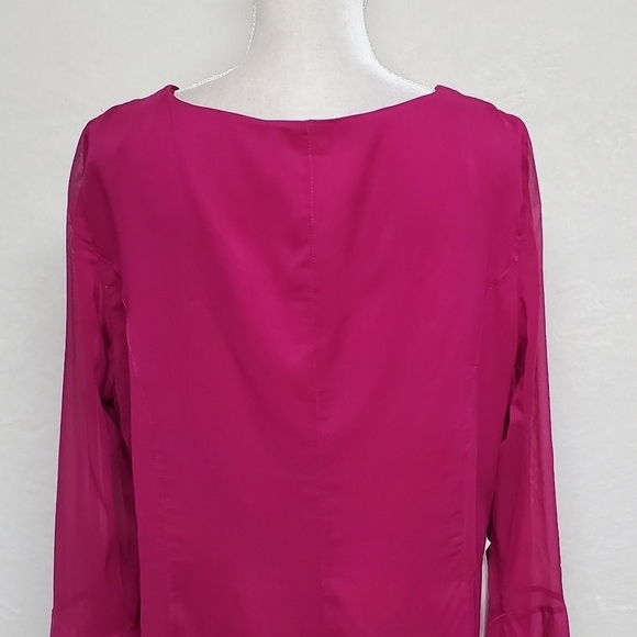 KAY Unger Vintage Fuschia Pink Silk Cowl Neck Flutter Sleeve Ruffle Hem Blouse - Picture 10 of 15